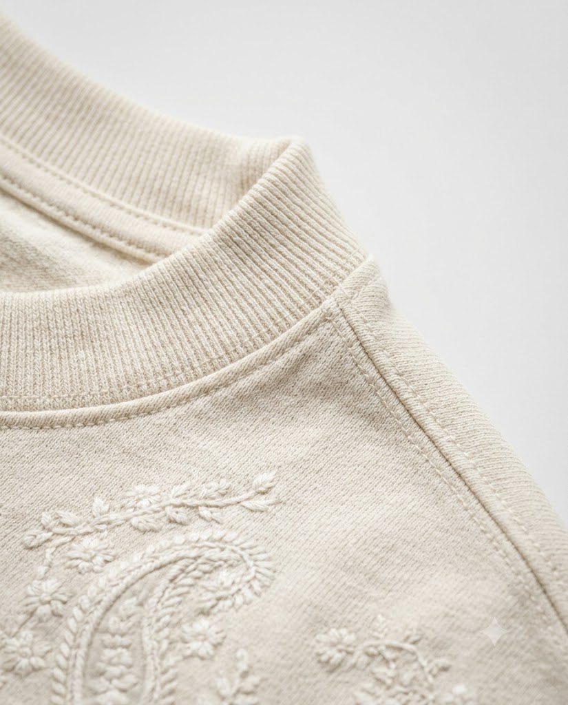 Water Breathing Tee in Natural, collar and Chikankari detail. Nawaweeb Awadh clan