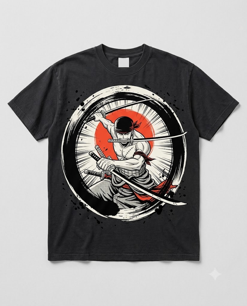 Santoryu Tee in Washed Black, front. Nawaweeb Sumi-e clan